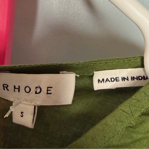 RHODE Olive Green Puff Sleeve Lace Up Back Mini Dress Size S - Picture 5 of 5